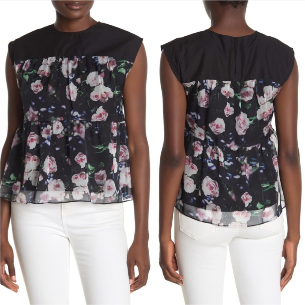 Rebecca Minkoff Lanzy Tiered Rose Print Top